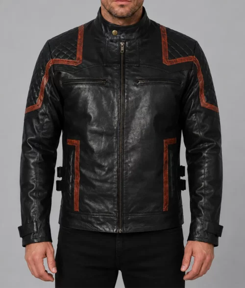 101 Vintage Distressed Motor Biker Real Leather Jacket - Front