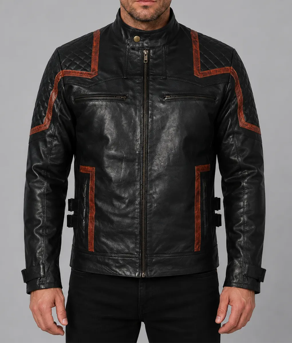 101 Vintage Distressed Motor Biker Real Leather Jacket - Front