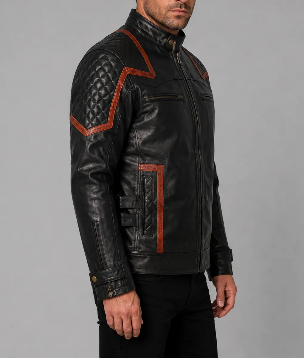 101 Vintage Distressed Motor Biker Real Leather Jacket - Side