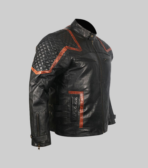 101 Vintage Distressed Motor Biker Real Leather Jacket-SideView1
