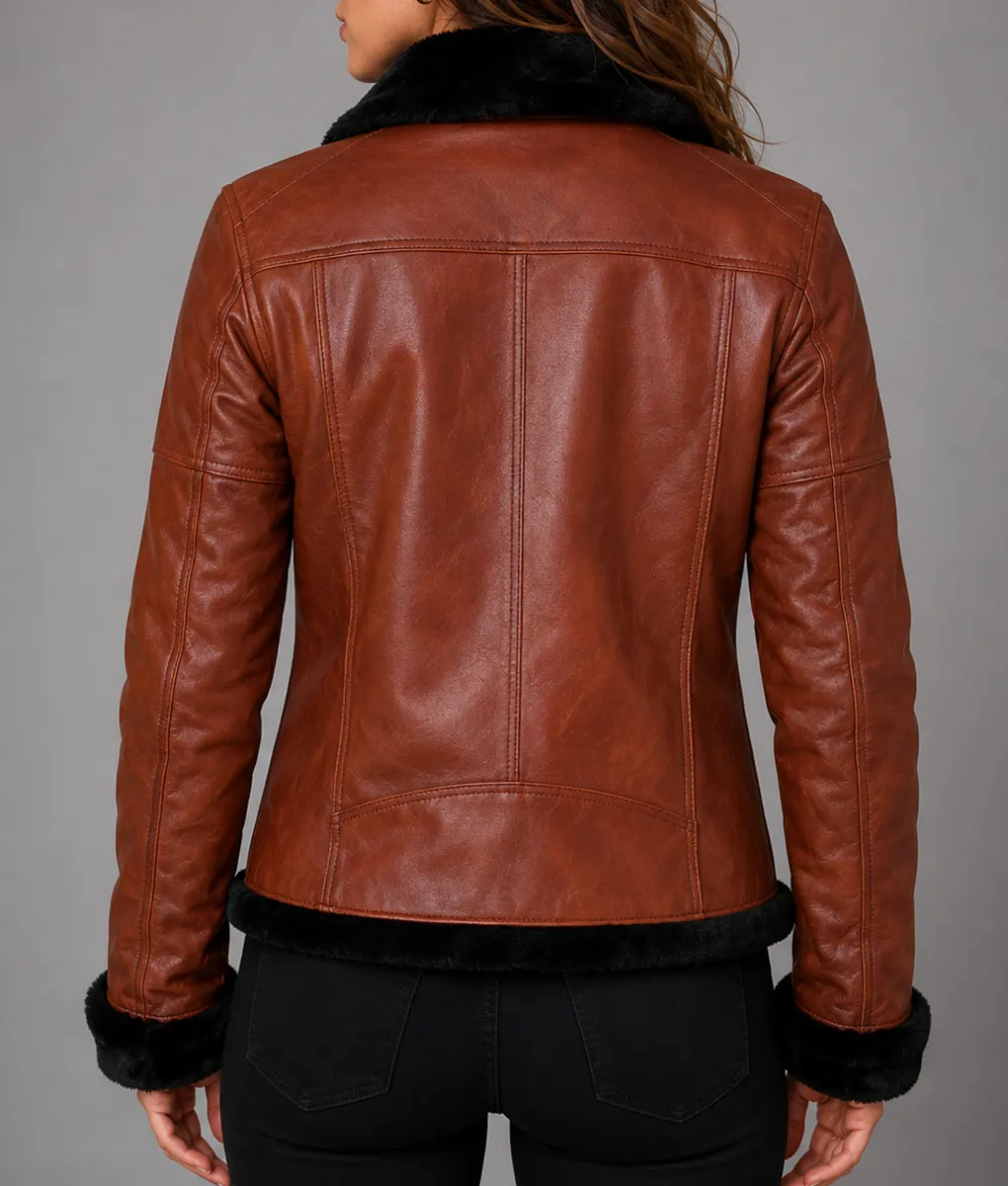 Aviator B3 Warm, Fur Lined Bomber Sheepskin Leather Jacket - Back