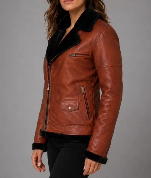 Aviator B3 Warm, Fur Lined Bomber Sheepskin Leather Jacket - SIde