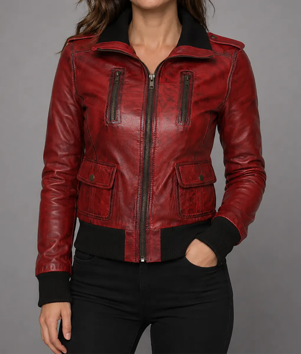 Ladies Cosmopolitan Fitted Fashion Genuine Leather Women Jacket - Front