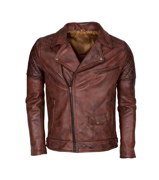 Men's Brando Biker Motorcycle Vintage Distressed Winter Leather Jacket