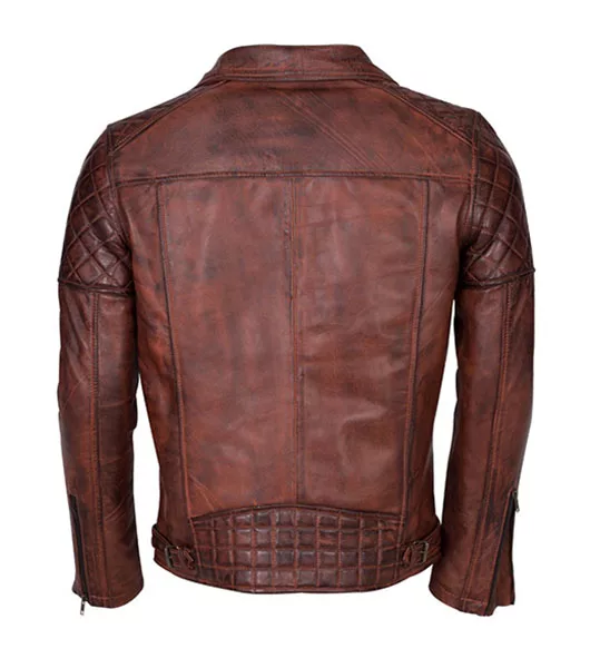 Men's Brando Biker Motorcycle Vintage Distressed Winter Leather Jacket - Image 2