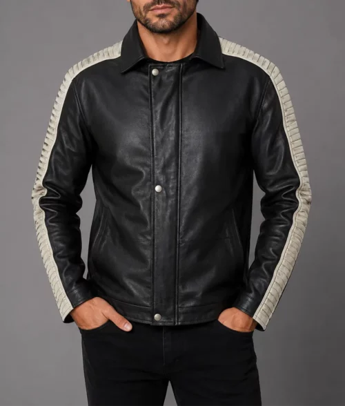 Star Wars ROGUE ONE Original Fur Detachable Hood Vintage Celebrity Leather Jacket - Front