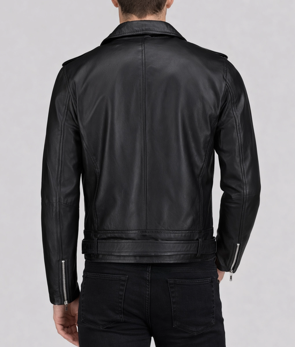 Zack Men's Black Leather Biker Style Jacket | Men's Black Leather Biker Style Jacket-2