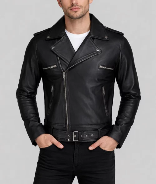 Zack Men's Black Leather Biker Style Jacket | Men's Black Leather Biker Style Jacket-4