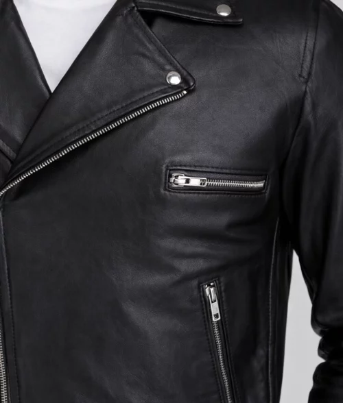 Zack Men's Black Leather Biker Style Jacket | Men's Black Leather Biker Style Jacket-5