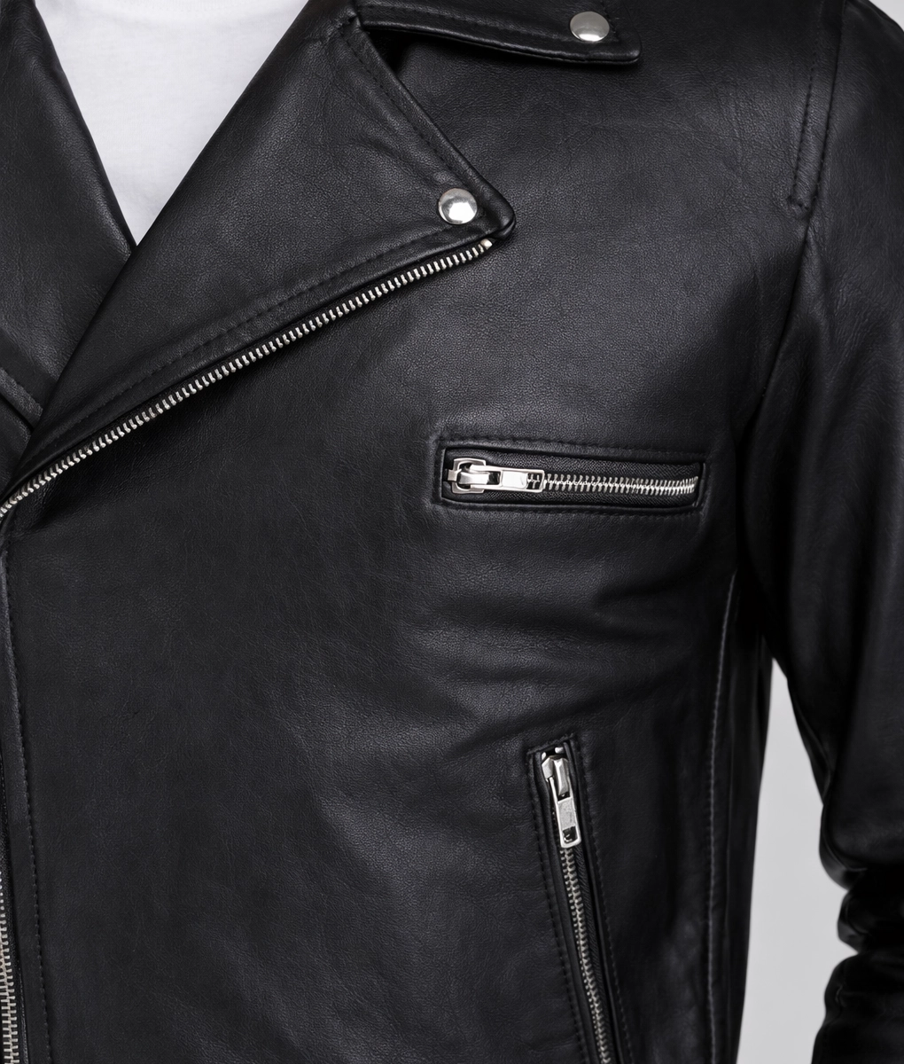 Zack Men's Black Leather Biker Style Jacket | Men's Black Leather Biker Style Jacket-5