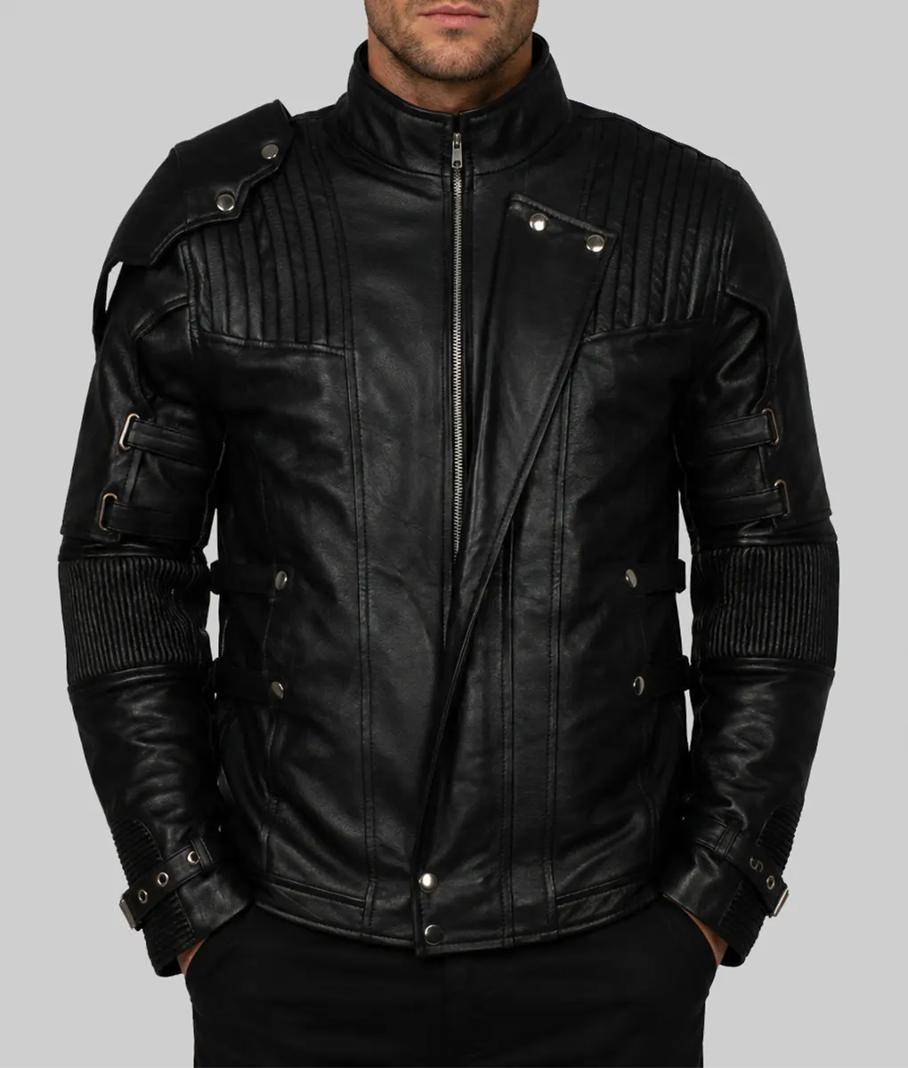 Chris Pratt's Star Lord Real Leather Jacket in Black Color - Front