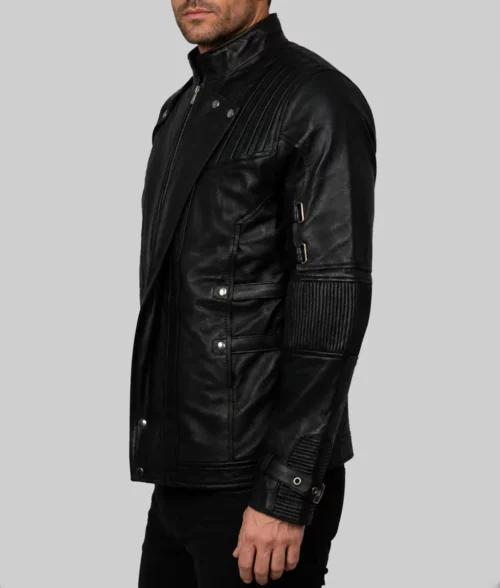 Chris Pratt's Star Lord Real Leather Jacket in Black Color - Left Side