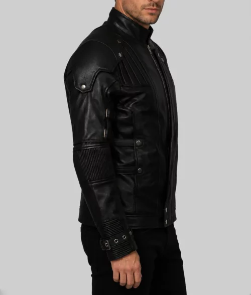 Chris Pratt's Star Lord Real Leather Jacket in Black Color - Right Side