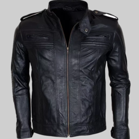 Men Detachable Hooded AJ Styles Motor Biker Leather Jacket