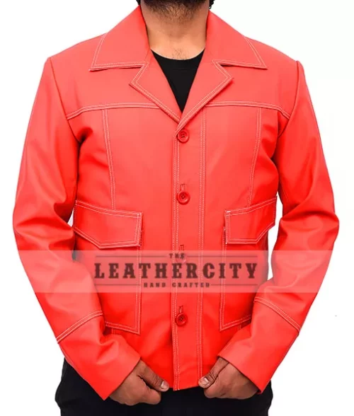 Tyler Durden Red Jacket - Red Leather Jacket Fight Club | Men's Leather Jacket - Front View