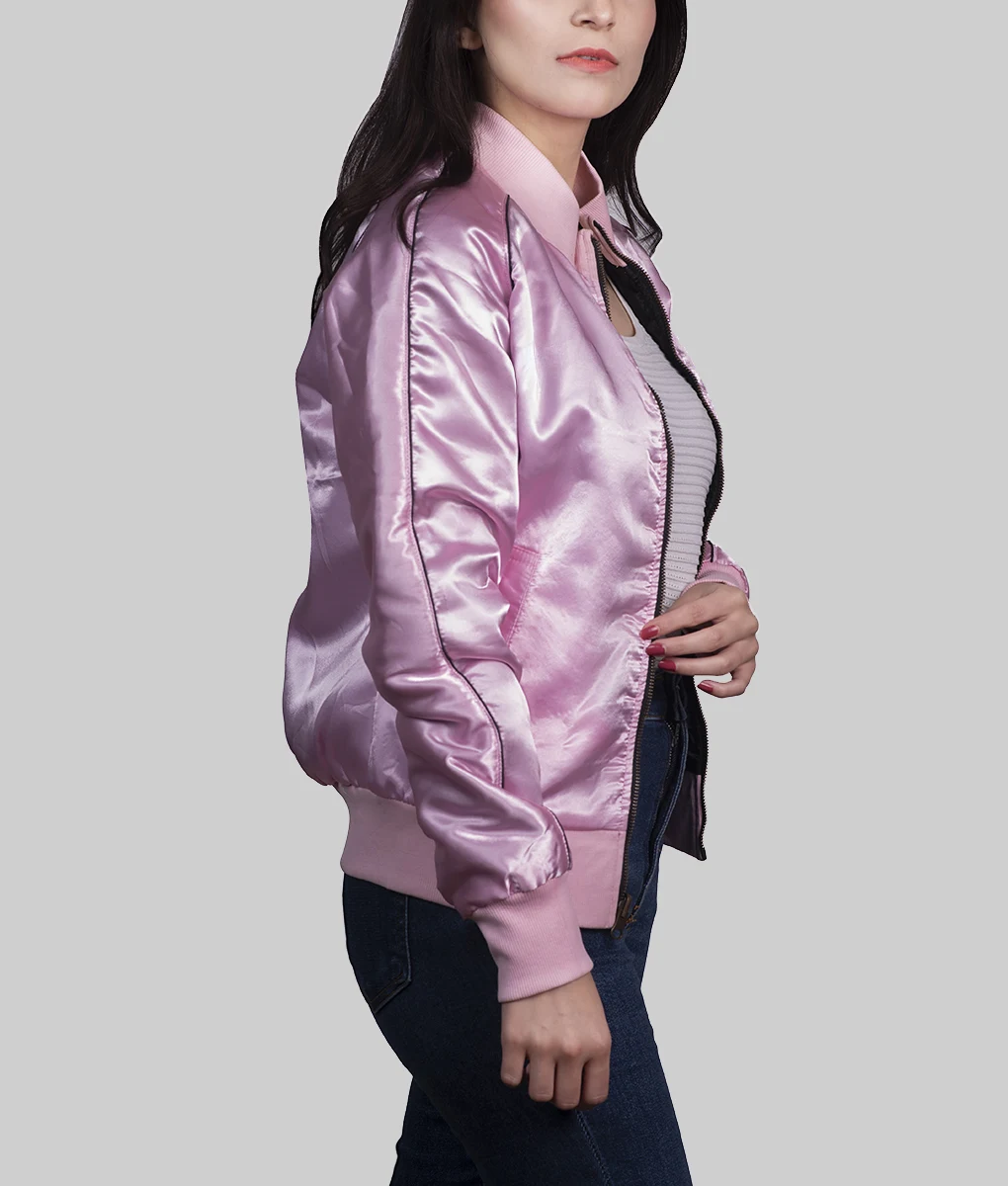 Grease Pink Satin Bomber Jacket - Side