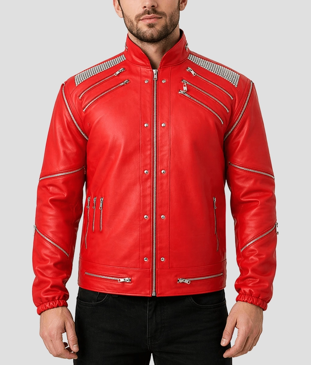 Michael Jackson Beat It Leather Jacket in Red Color - TheLeatherCity