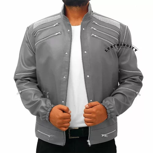 Michael Jackson Beat It Leather Jacket - Gray