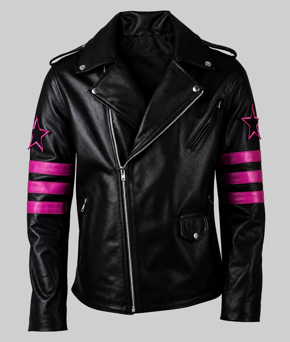 Bret Black Leather Biker Jacket-Front