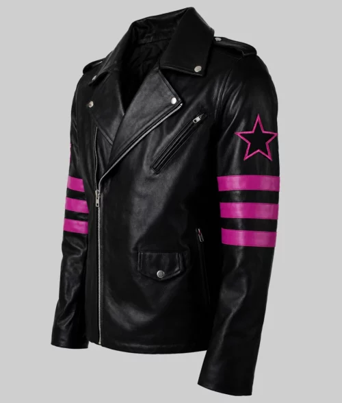 Bret Black Leather Biker Jacket-Left
