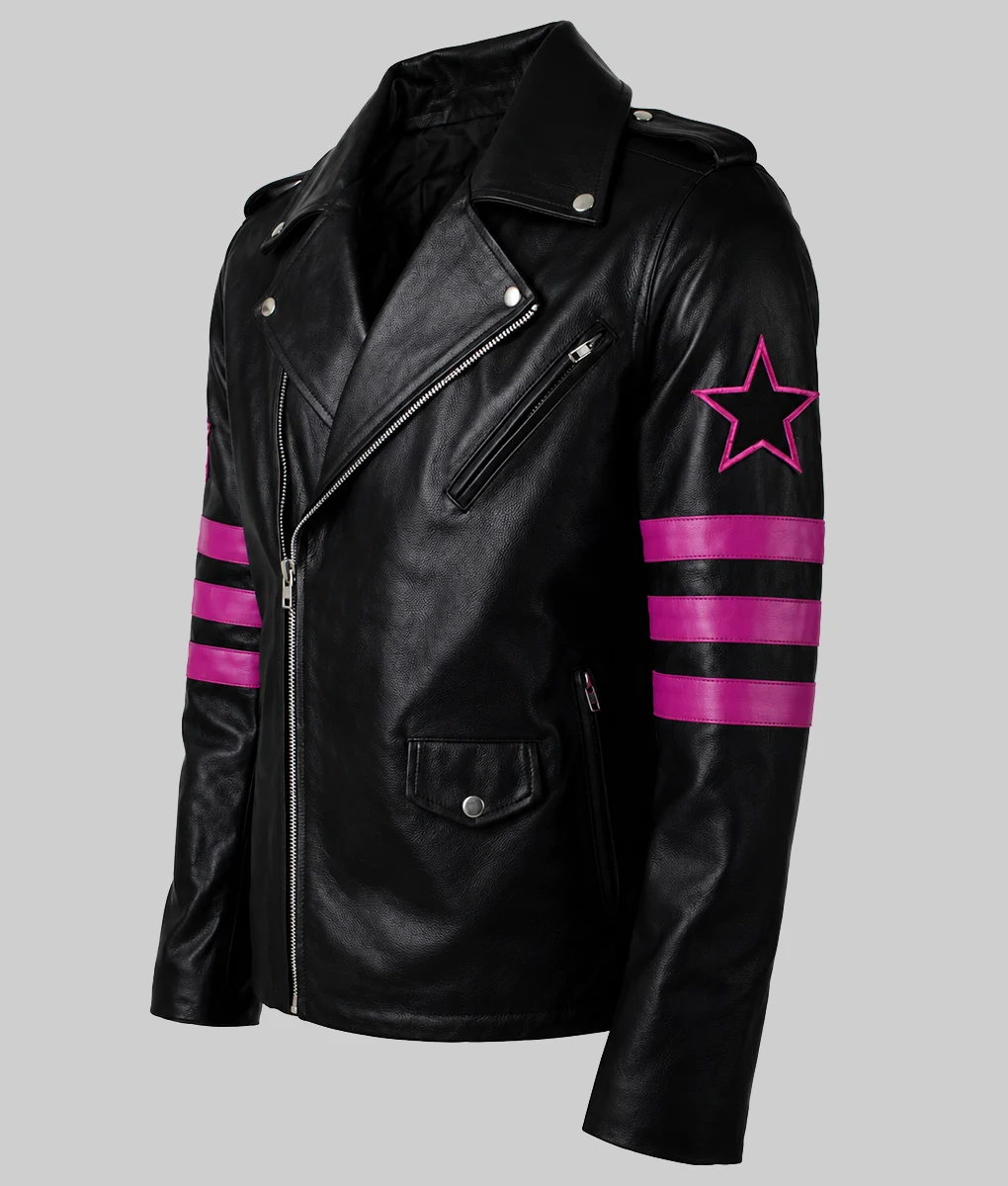 Bret Black Leather Biker Jacket-Left