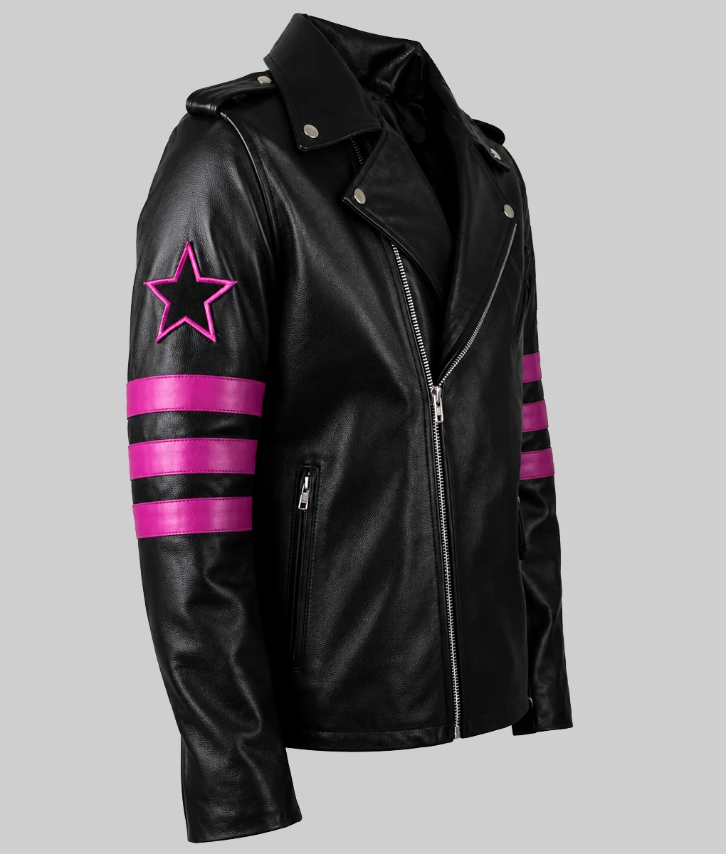 Bret Black Leather Biker Jacket-Right