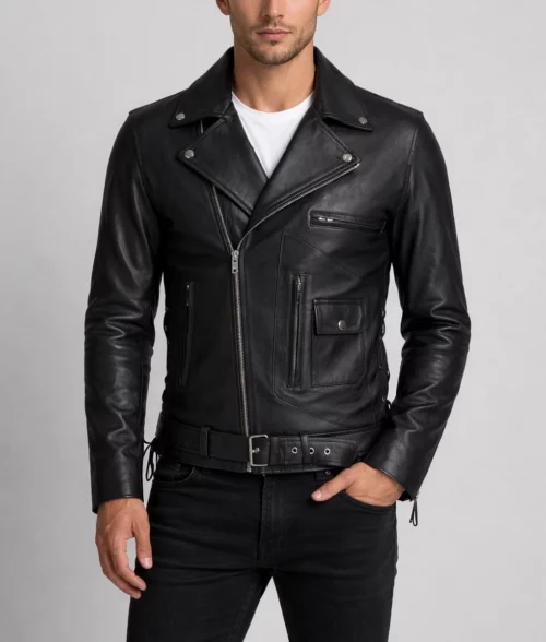Finn Men's Black Motorcycle Leather Jacket | Men's Black Motorcycle Jacket-5
