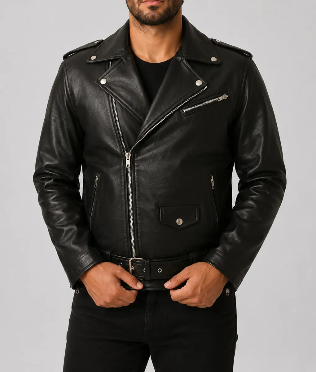 Jughead Jones Black Leather Biker Jacket - Front