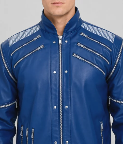 MJ Beat It Jacket in Blue - Front Zoom