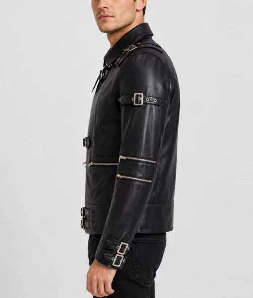 MJ Black Leather Bad Jacket - Left Side