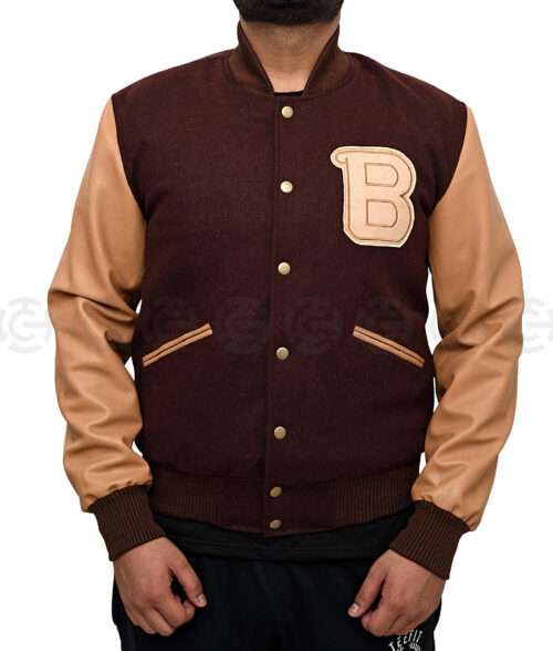 Richard Hotline Miami Jacket - Miami Letterman Jacket | Men's Wool Jacket With Leather Sleeves - Front View