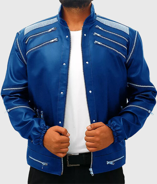 Michael Jackson Beat It Leather Jacket - Blue