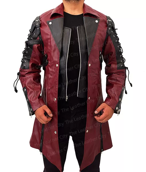 Visual Kei Punk Gothic Vampire Maroon and Black Leather Coat