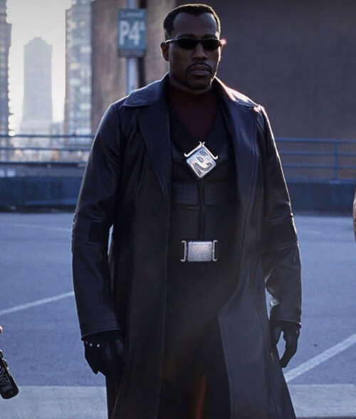 Blade Trench Coat - Wesley Snipes Blade Costume | Men;s Leather Coat - Front View