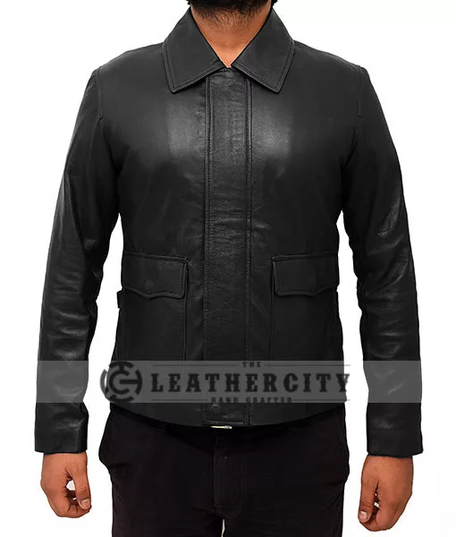 Indiana Jones Harrison Ford Black Leather Jacket - Image 2