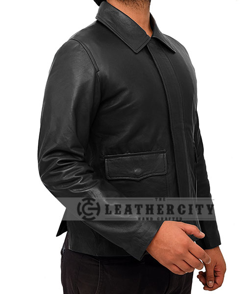 Indiana Jones Harrison Ford Black Leather Jacket - Image 3