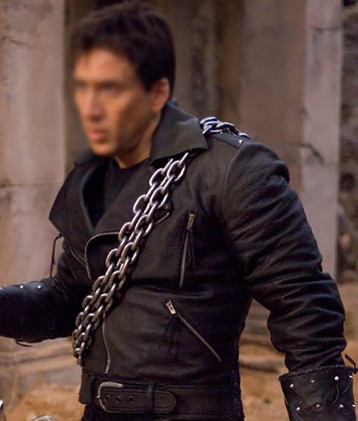 Nicolas Cage Ghost Rider Black Motorcycle Real Leather Jacket