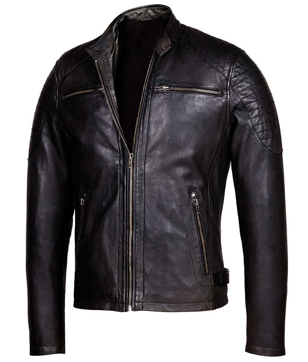 Blacky Cafe Racer Motorcycle Leather Jacket - TheLeatherCity