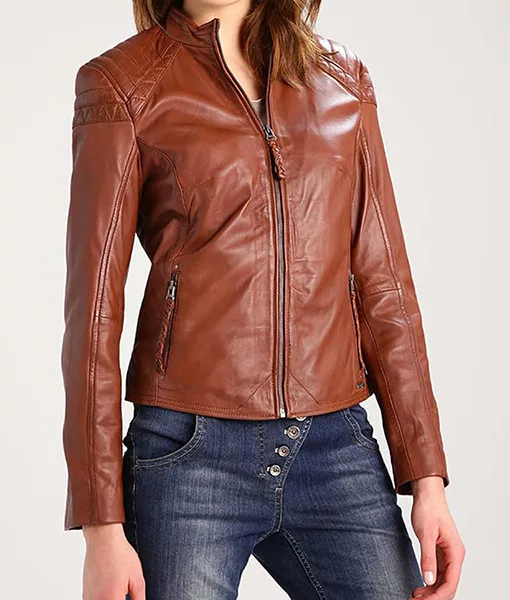 Women's Browny Cafe Racer Leather Jacket