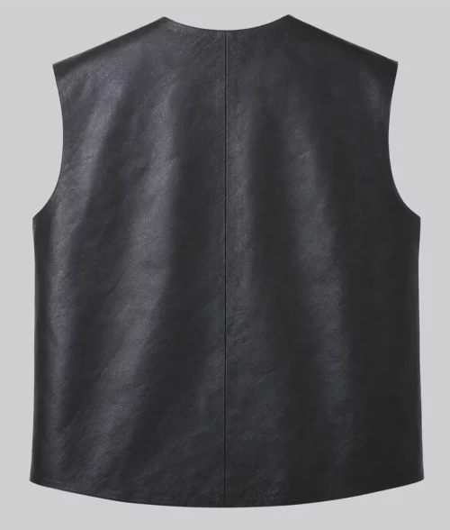 Steve Austin Black Leather Vest - Back