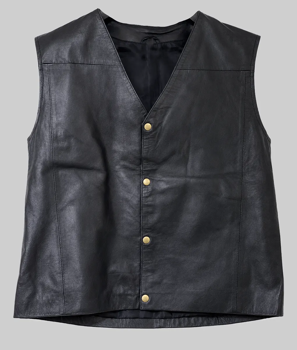 Steve Austin Black Leather Vest - Front