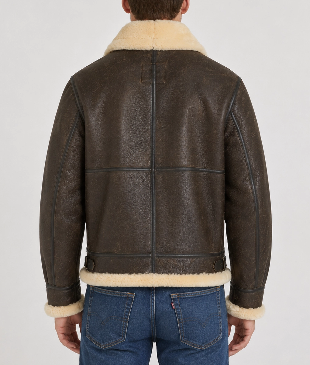 Gerald Men's Brown B-3 Leather Bomber Jacket - Back