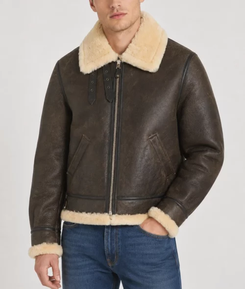 Gerald Men's Brown B-3 Leather Bomber Jacket - Front Side