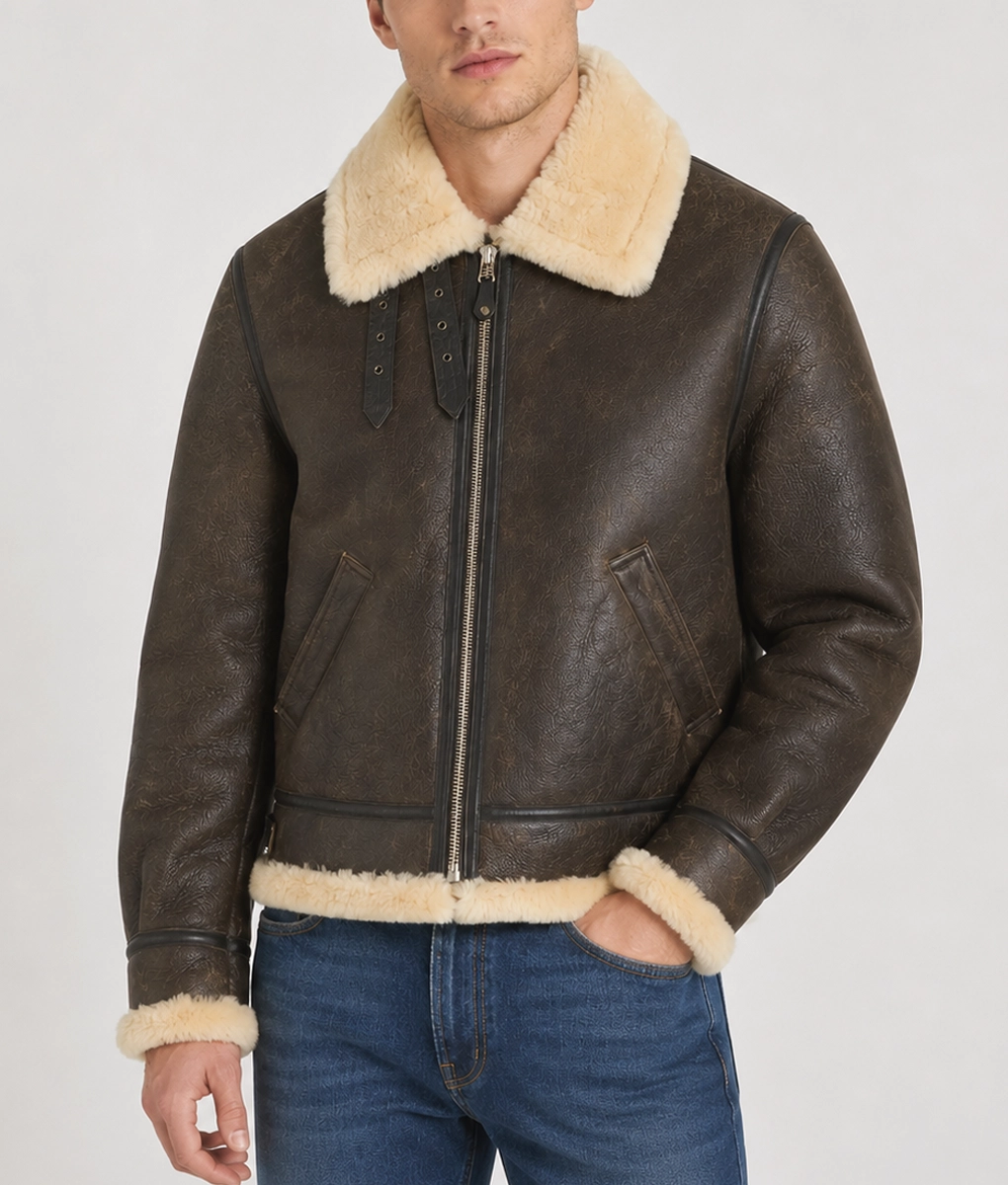 Gerald Men's Brown B-3 Leather Bomber Jacket - Front Side