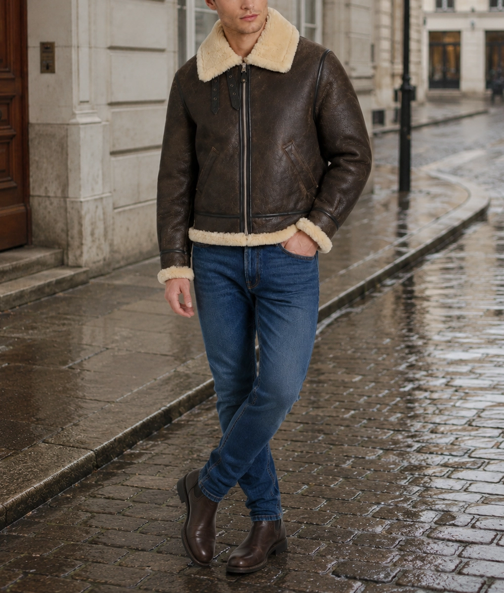 Gerald Men's Brown B-3 Leather Bomber Jacket - Full 02