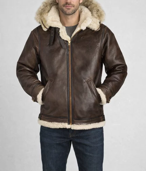 Men's B3 Brown Leather Shearling Jacket-2