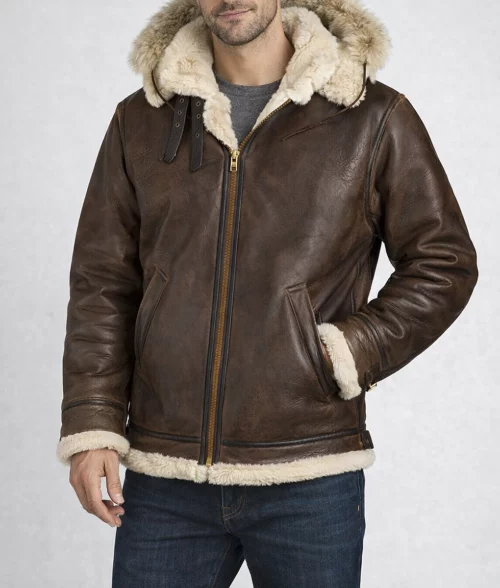 Men's B3 Brown Leather Shearling Jacket-4