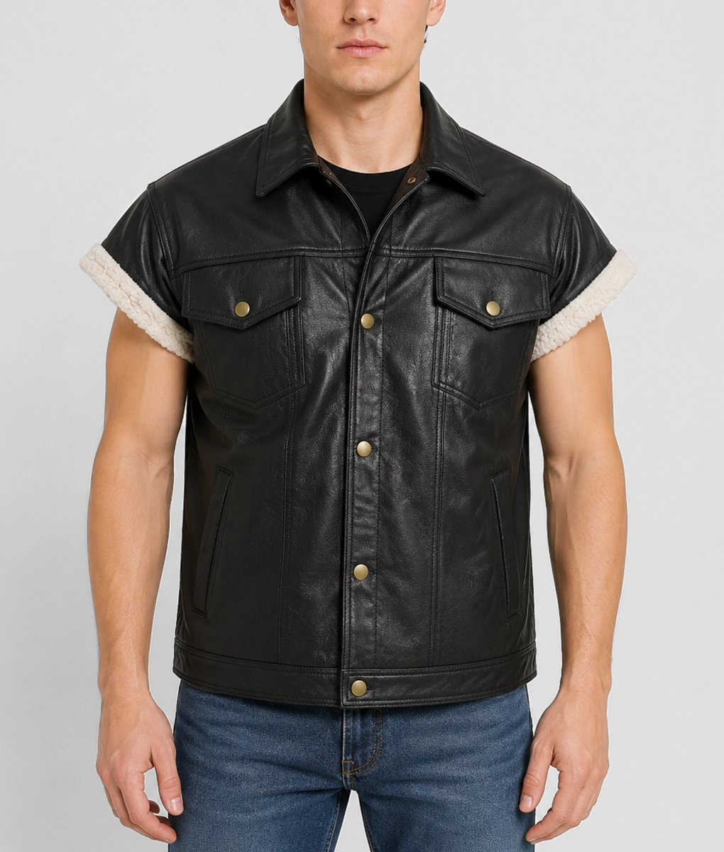 John Marston Black Leather Vest - Front