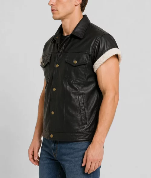 John Marston Black Leather Vest - Side