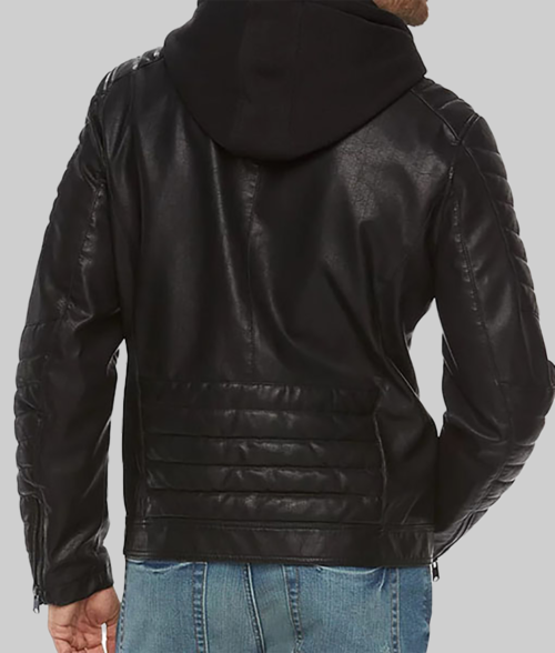 Burke Men's Black Leather Hooded Caf&eacute; Racer Jacket-BackView